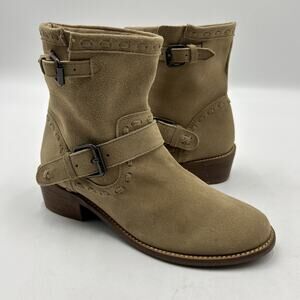 Musse & Cloud Tan Leather Cowboy Boot Shoes Buckle Whip Stitch Slip On Women 10